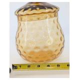 Vintage Bubble-Pattern amber Glass Jar with Lid