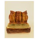 Bear & Owl Log Ceramic Planters - Vintage Wildlife Figurines