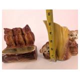 Bear & Owl Log Ceramic Planters - Vintage Wildlife Figurines