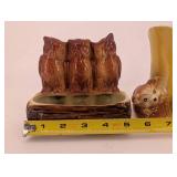 Bear & Owl Log Ceramic Planters - Vintage Wildlife Figurines