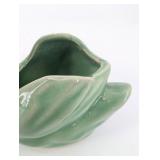 Pair Of Swan-Shaped Ceramic Vases - Green & Cream Glaze - Unmarked