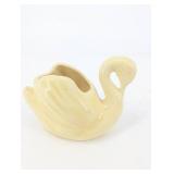 Pair Of Swan-Shaped Ceramic Vases - Green & Cream Glaze - Unmarked