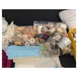 Assorted Craft Supplies - Lace, Ribbon, Threads, Spools & Crayola Crayons