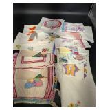 Assorted Floral Embroidered Linen Napkins & Table Linens with Crochet Trim