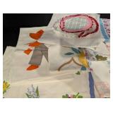 Assorted Floral Embroidered Linen Napkins & Table Linens with Crochet Trim