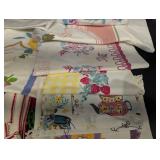 Assorted Floral Embroidered Linen Napkins & Table Linens with Crochet Trim