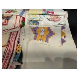 Assorted Floral Embroidered Linen Napkins & Table Linens with Crochet Trim