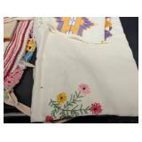 Assorted Floral Embroidered Linen Napkins & Table Linens with Crochet Trim