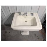Pedestal Bathroom Sink with Chrome Dual-Handle Faucets - 32-Inch Tall
