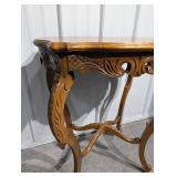 Ornate Carved Wood Side Table with Leaf Scroll Motifs & Cabriole Legs