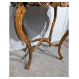 Ornate Carved Wood Side Table with Leaf Scroll Motifs & Cabriole Legs