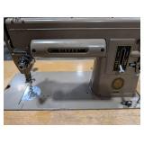 Singer 301 Sewing Machine in Oak Cabinet with Pedal and Thread Spools