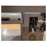 Singer 301 Sewing Machine in Oak Cabinet with Pedal and Thread Spools