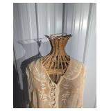 Vintage Embroidered Blouse with Lace Collar and Cuffs - Matching Skirt Set