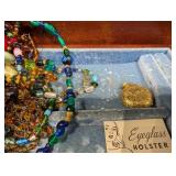 Vintage Jewelry Box Lot - Brooches, Beads & Necklaces