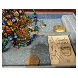 Vintage Jewelry Box Lot - Brooches, Beads & Necklaces