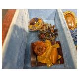 Vintage Jewelry Box Lot - Brooches, Beads & Necklaces