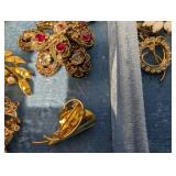 Vintage Jewelry Box Lot - Brooches, Beads & Necklaces
