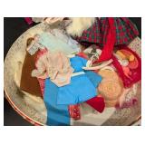 Assorted Doll Clothes & Accessories in Round Red Tin Box