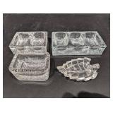 Crystal Glass Two-Section Rectangular Serving Dishes - Pressed Pattern