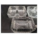 Crystal Glass Two-Section Rectangular Serving Dishes - Pressed Pattern
