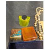 Assorted Vintage Jewelry - Pearl Bead Necklace, Myrtlewood Cameo Pendant & Amber Drop Earrings