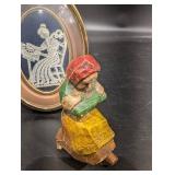 Folk Art Piece With Lace Lady in Frame