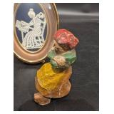 Folk Art Piece With Lace Lady in Frame