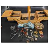 Wooden Jewelry Display Box - Assorted Costume Jewelry Mixed