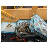 Wooden Jewelry Display Box - Assorted Costume Jewelry Mixed
