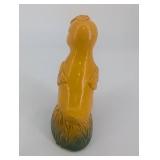 Pair of Yellow Duck Figurines on Leaf-Textured Green Bases