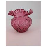 Fenton Diamond Optic Ruby Glass Vase - 5.5 Tall x 6 Wide