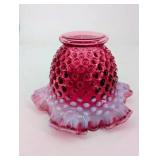 Pink Hobnail Glass Vase with Ruffled Rim