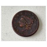 1837 Coronet Head Cent Plain Cords