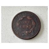1837 Coronet Head Cent Plain Cords