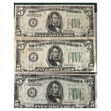 1934 Green Seal $5 Dollar Federal Reserve Notes