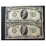 1934 Green Seal $10 Dollar Federal Reserve Notes