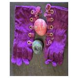 Purple Velvet Gloves with Decorative Stone Eggs
