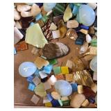 Lot of Decorative Stones and Mosaic Tiles with Wire-Wrapped Pendant and Leather Cord