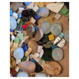 Lot of Decorative Stones and Mosaic Tiles with Wire-Wrapped Pendant and Leather Cord