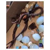 Lot of Decorative Stones and Mosaic Tiles with Wire-Wrapped Pendant and Leather Cord