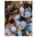 Lot of Decorative Stones and Mosaic Tiles with Wire-Wrapped Pendant and Leather Cord
