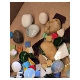 Lot of Decorative Stones and Mosaic Tiles with Wire-Wrapped Pendant and Leather Cord