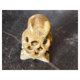 Stone Carved Owl Figurine - About 3" tall