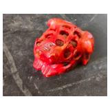 Red Carved Stone Frog Figurine