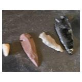 Assorted Collectible Items Including Hourglass, Stone Arrow Points, and Decorative Pieces