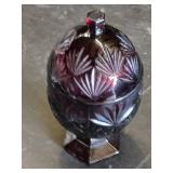 Ruby Red Glass Covered Candy Dish