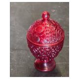 Ruby Red Glass Compote with Lid