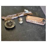 Incense Burners and Holders Set including Wooden Box, Brass Holder, and Frog on Driftwood