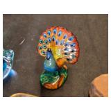 Glass Bird Figurine, Peacock Figurine, Brass Swan Dish, and Metal Bird Sculpture